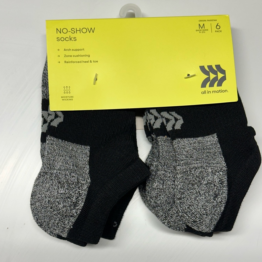 All in Motion Black and Gray No-Show Socks - 9-2 1/2 M